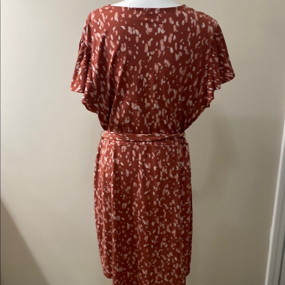 Elegant Rust Faux Wrap Dress - Picture 7 of 10